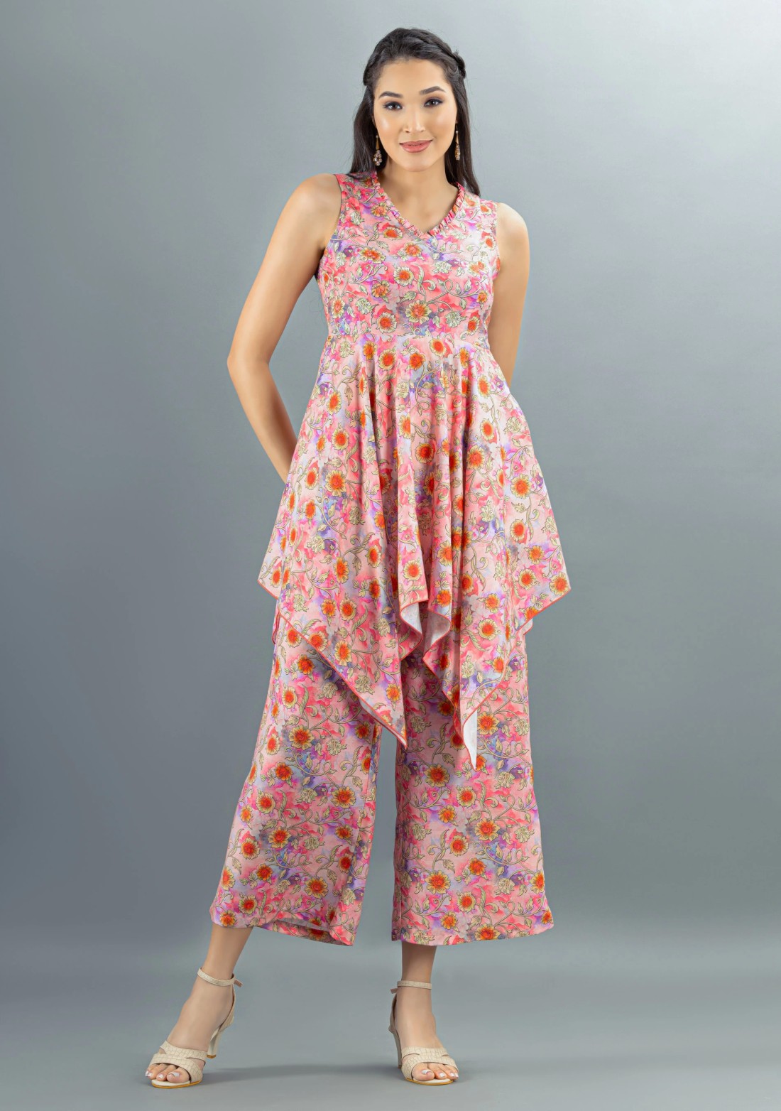 Multi-Colour Floral Printed Rayon Co-Ord Set