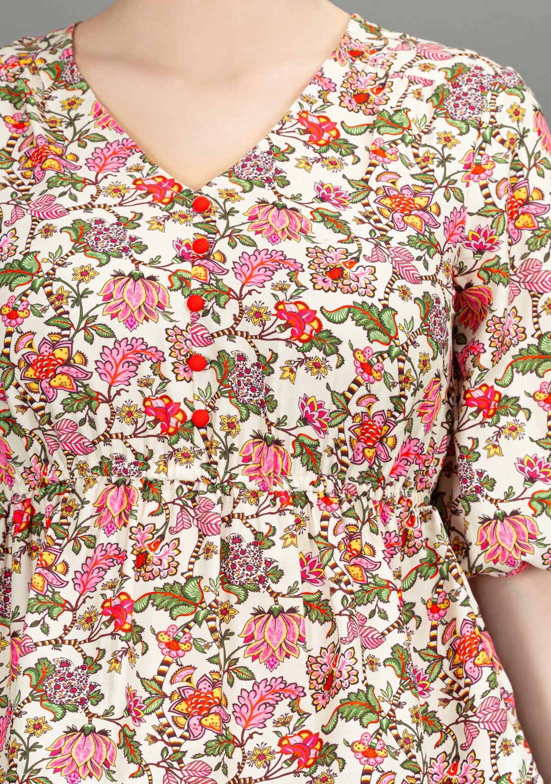 Oriental Floral Print Rayon Peplum Top