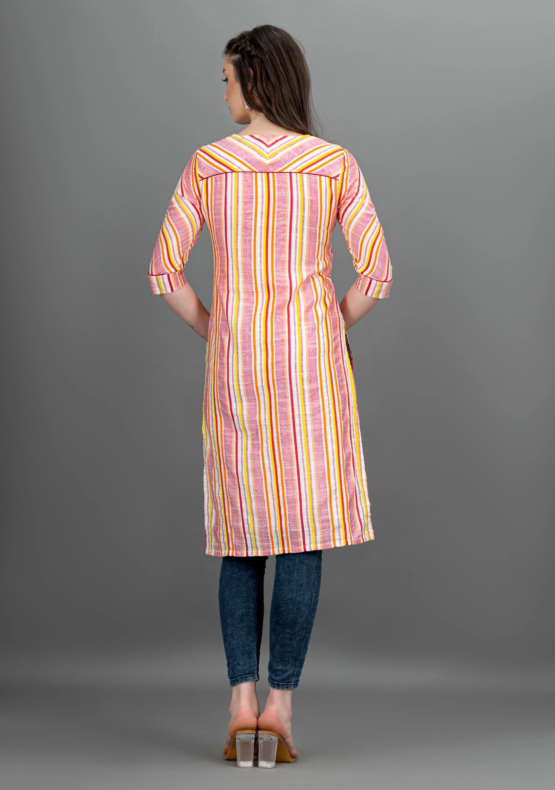 Multi-Colour Stripe Rayon Slub Kurti