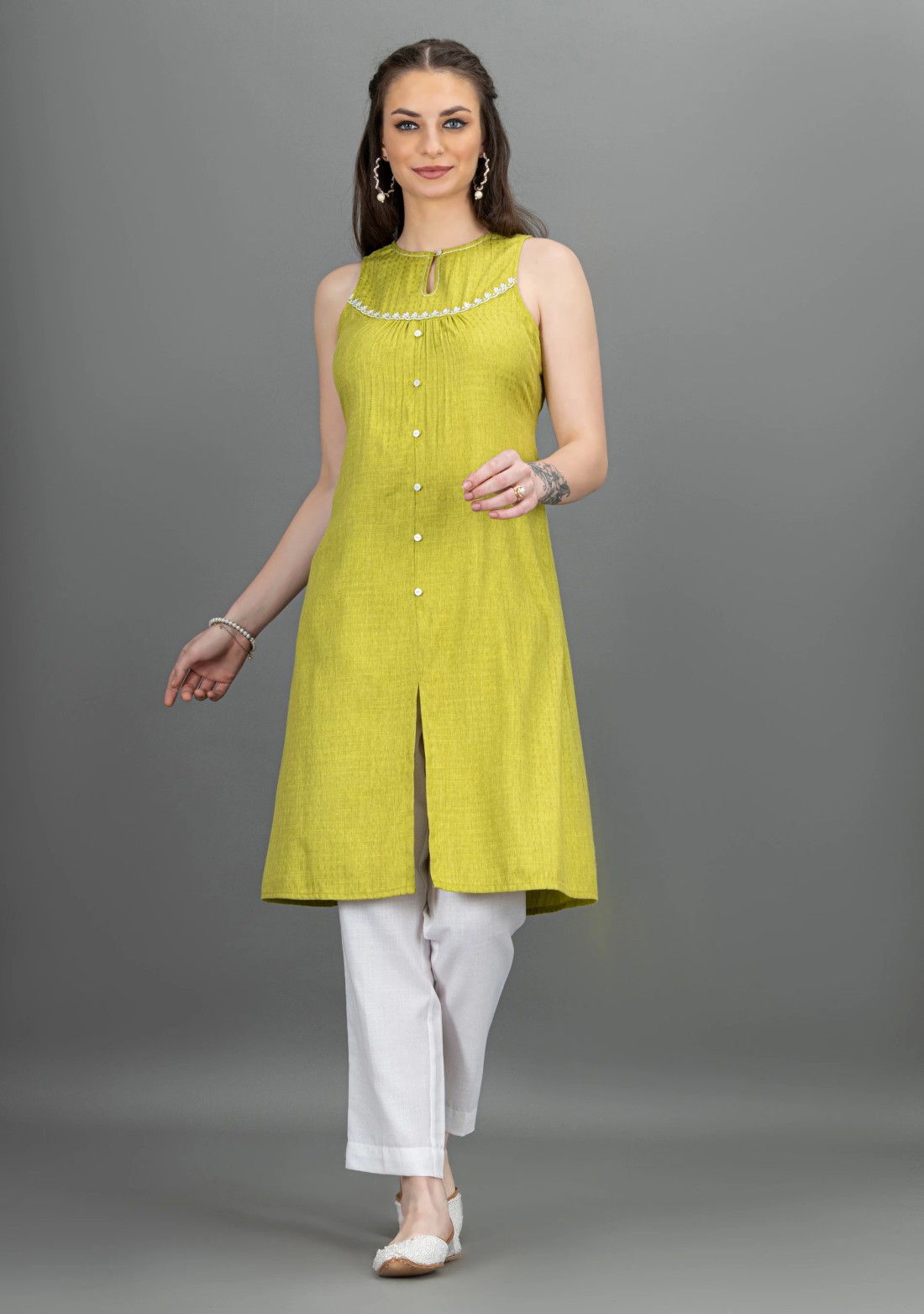 Green Rayon Dobby Straight Kurta