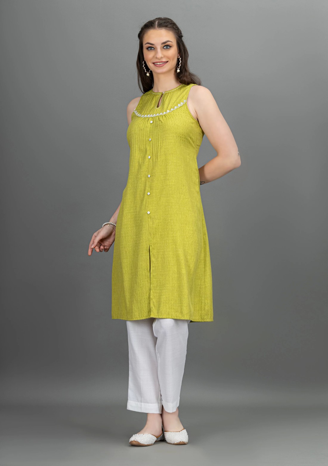 Green Rayon Dobby Straight Kurta