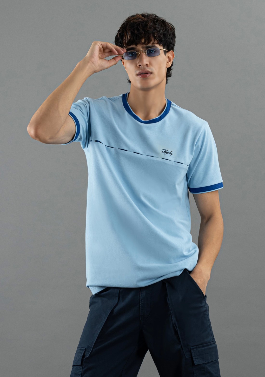 Powder Blue Regular Fit Rhysley Men's Crew neck T-shirt