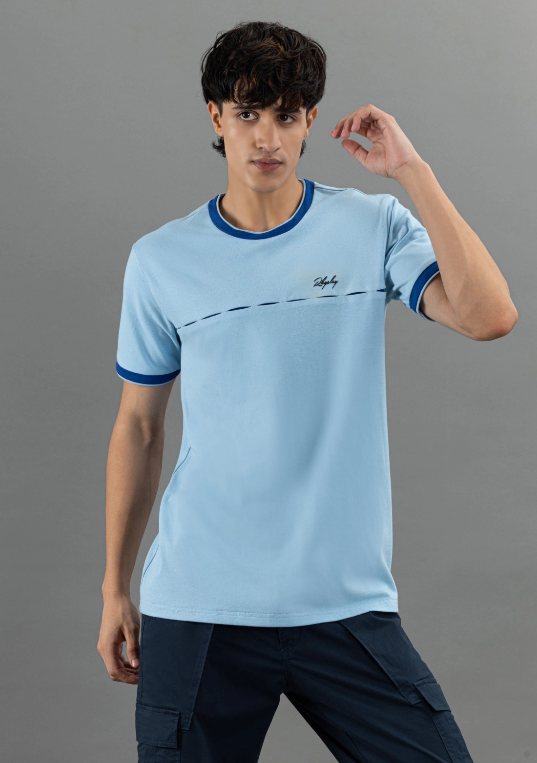 Powder Blue Regular Fit Rhysley Men's Crew neck T-shirt