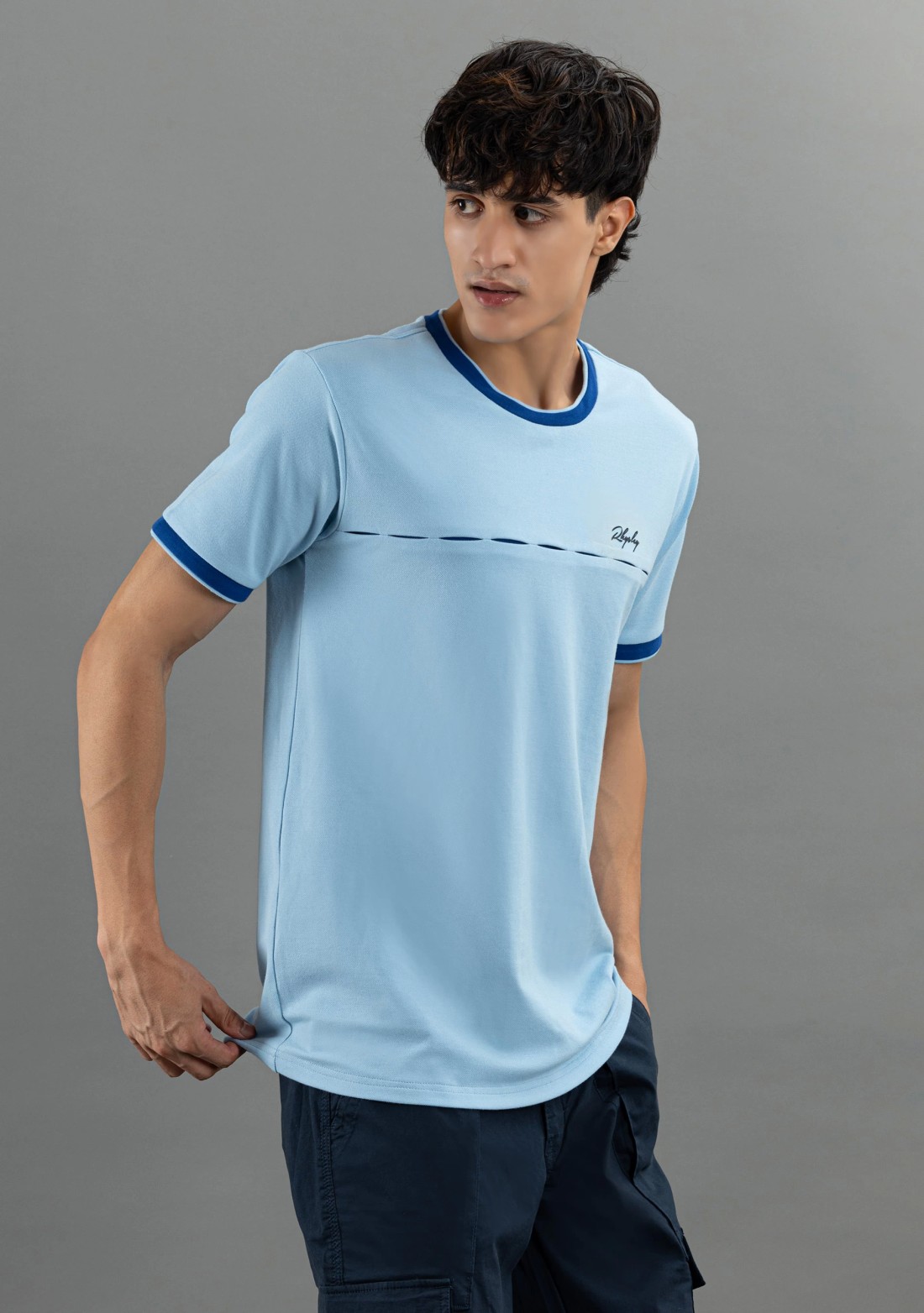 Powder Blue Regular Fit Rhysley Men's Crew neck T-shirt