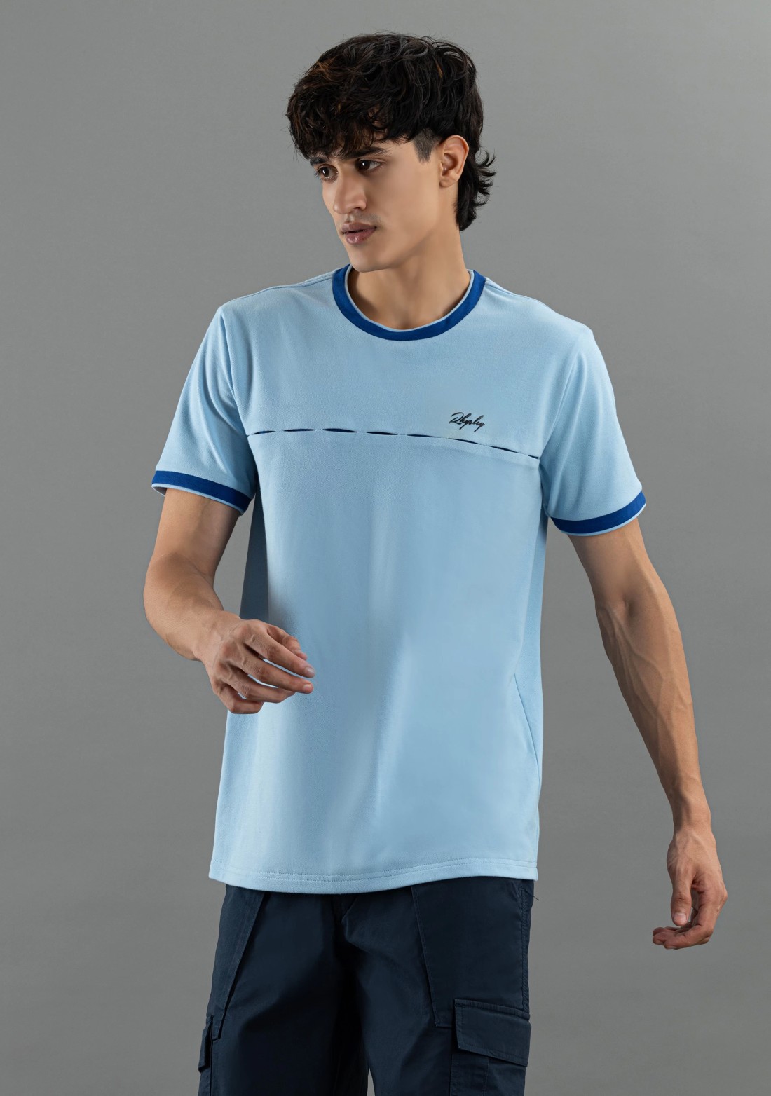 Powder Blue Regular Fit Rhysley Men's Crew neck T-shirt