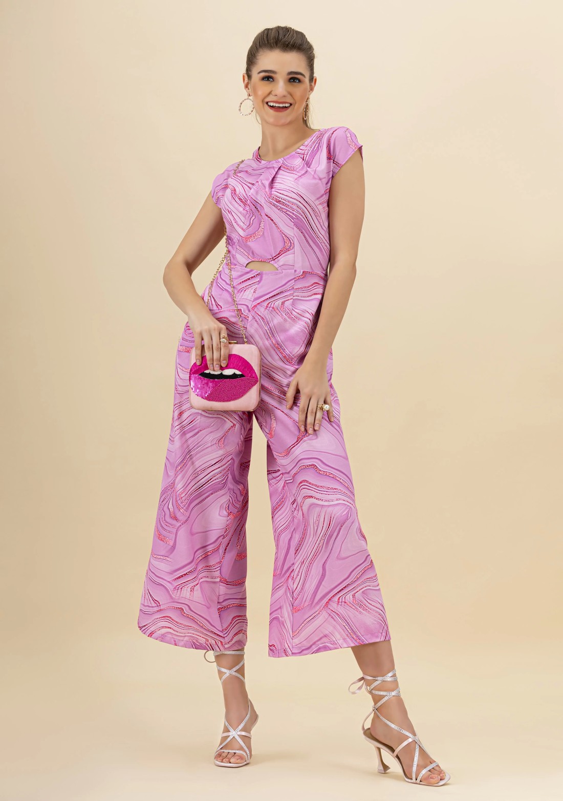 Lavender Marble Printed Rayon Jumpsuit