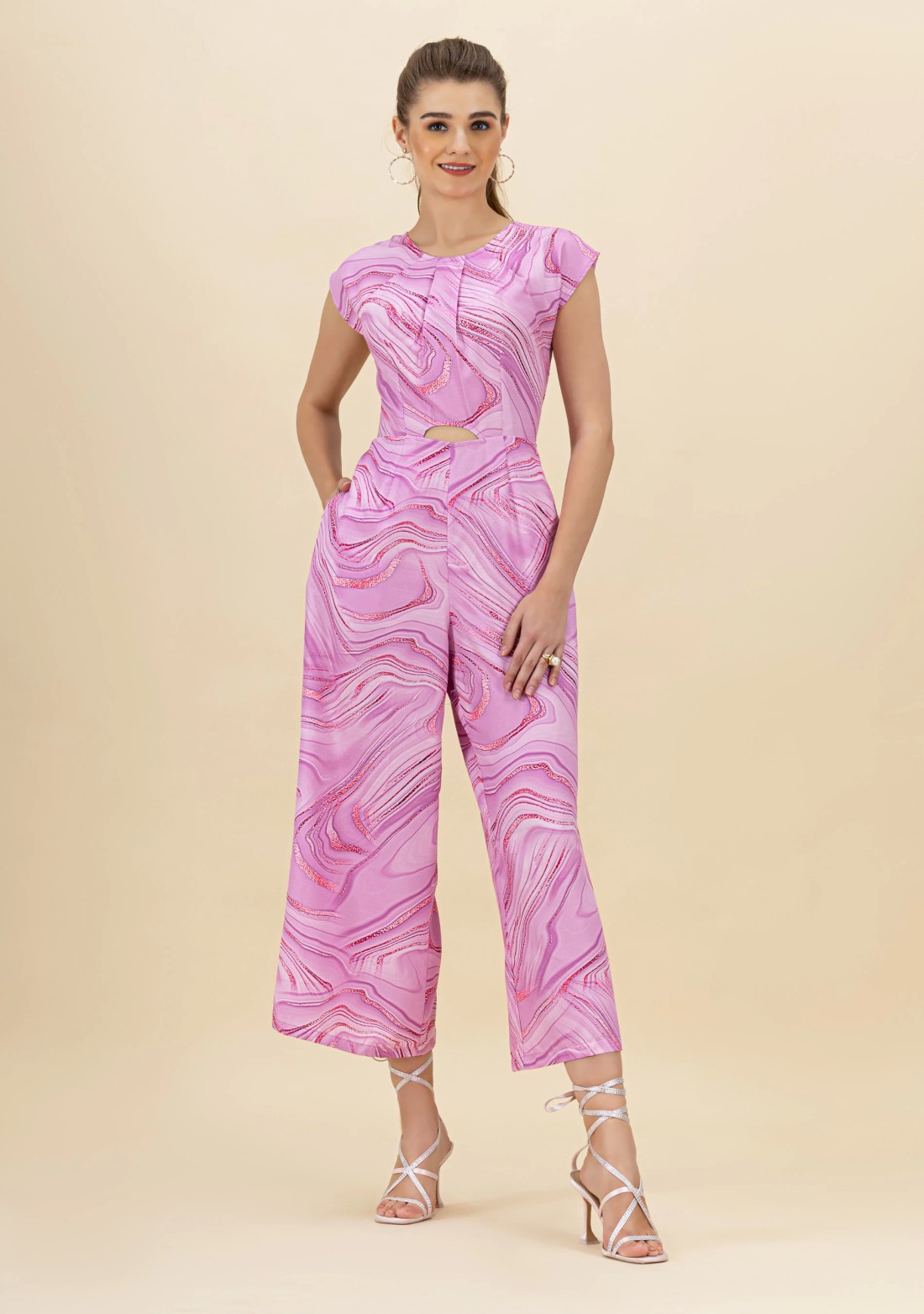 Lavender Marble Printed Rayon Jumpsuit