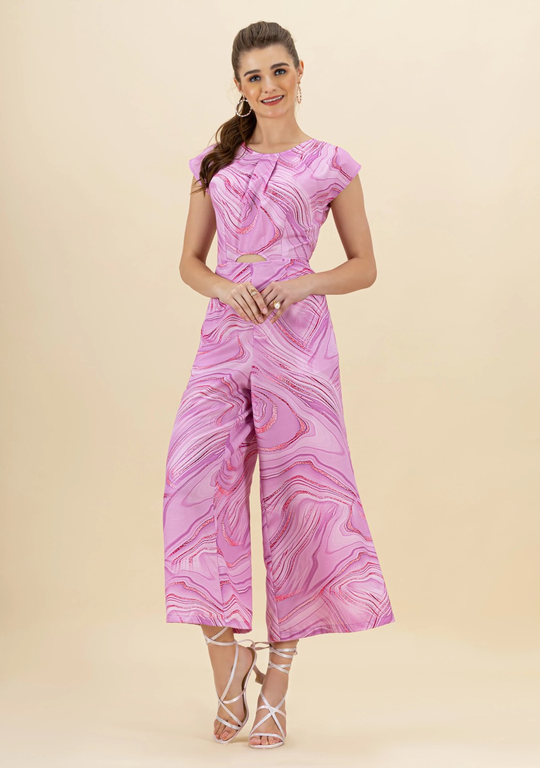 Lavender Marble Printed Rayon Jumpsuit