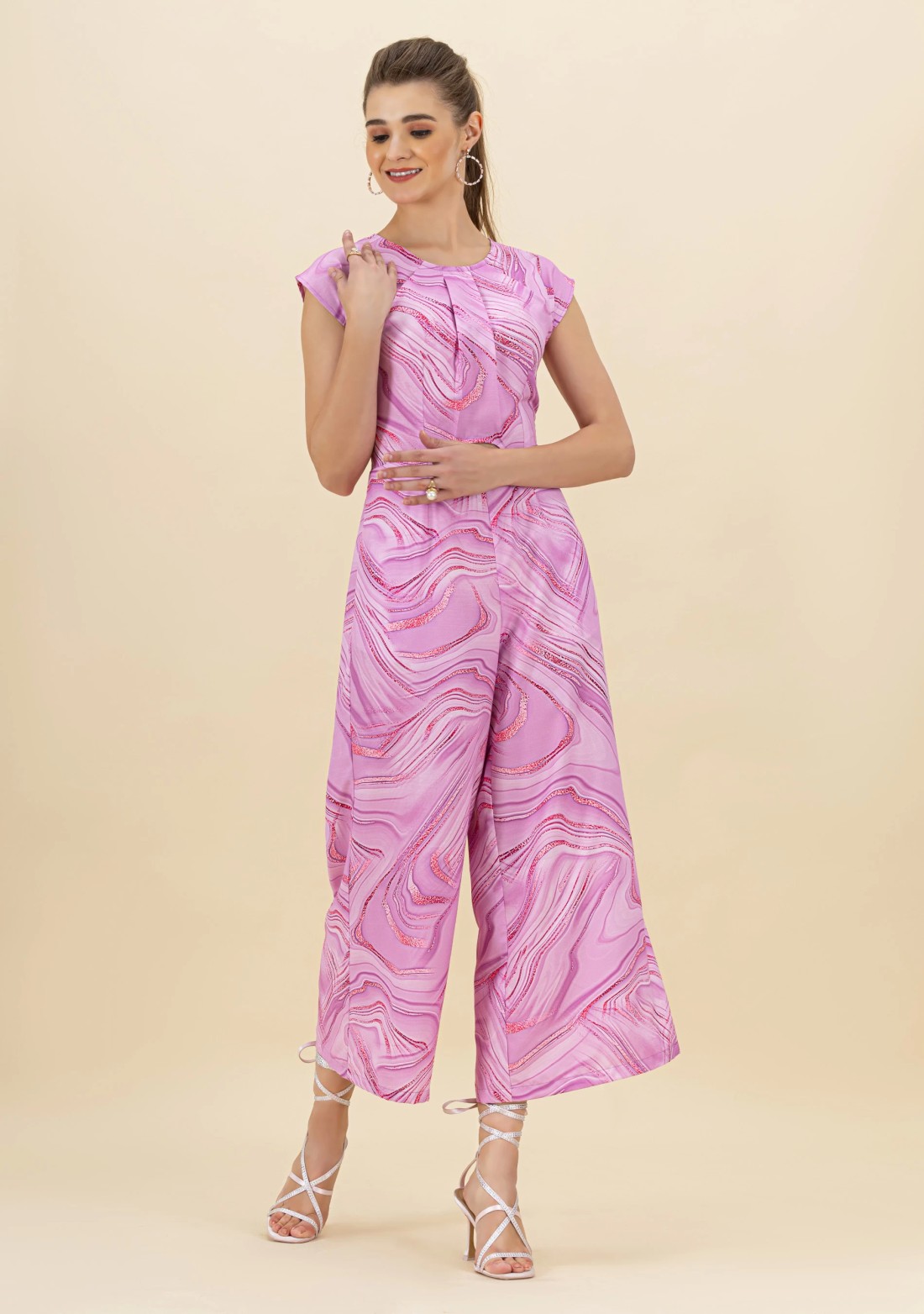 Lavender Marble Printed Rayon Jumpsuit