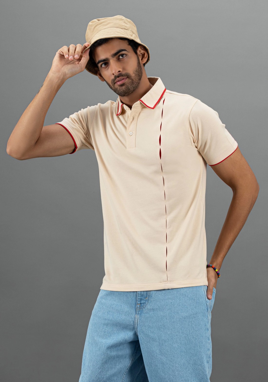 Beige Regular Fit Rhysley Men's Fashion Polo T-Shirt