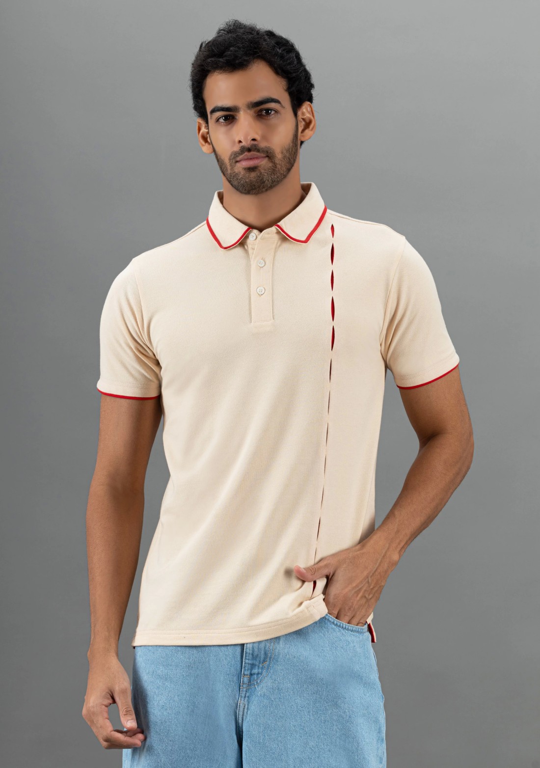 Beige Regular Fit Rhysley Men's Fashion Polo T-Shirt