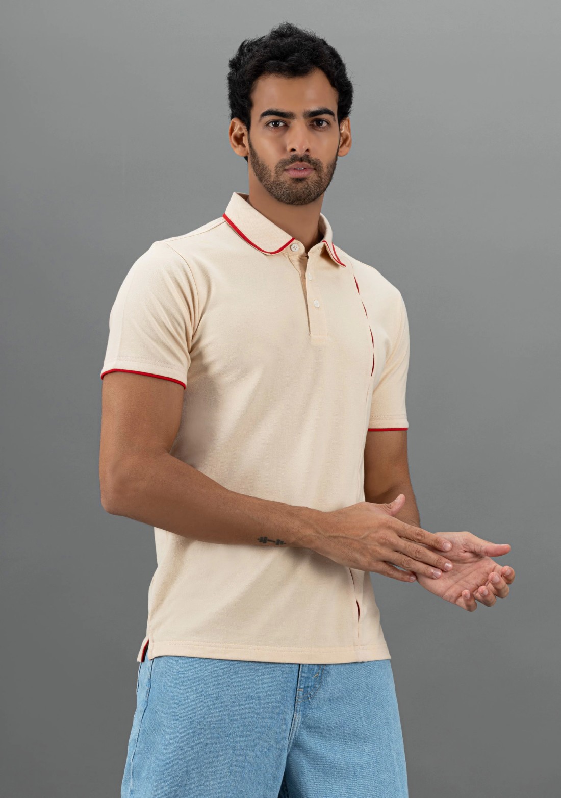 Beige Regular Fit Rhysley Men's Fashion Polo T-Shirt