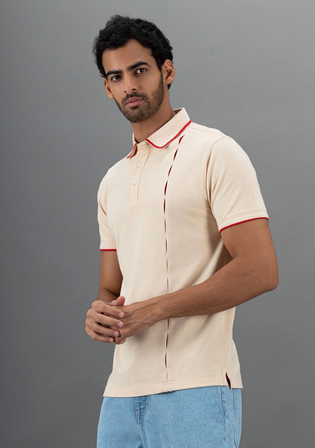 Beige Regular Fit Rhysley Men's Fashion Polo T-Shirt