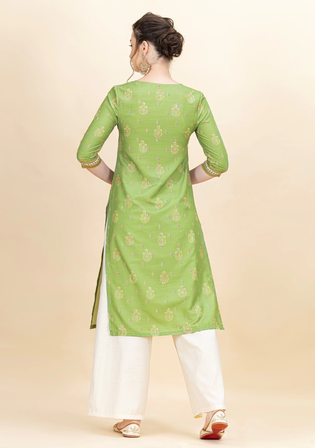 Green Ethnic Motif Printed Rayon Kurta