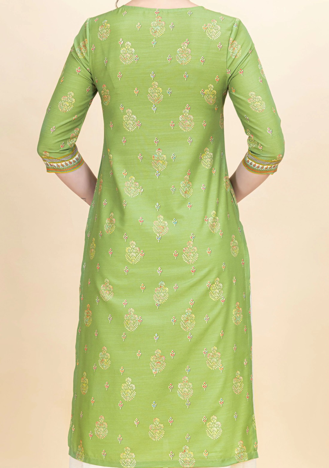 Green Ethnic Motif Printed Rayon Kurta