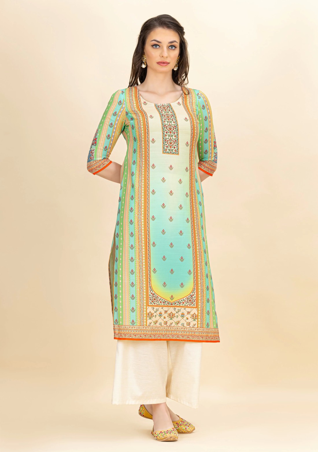 Multi-Colour Ethnic Motif Print Rayon Kurta