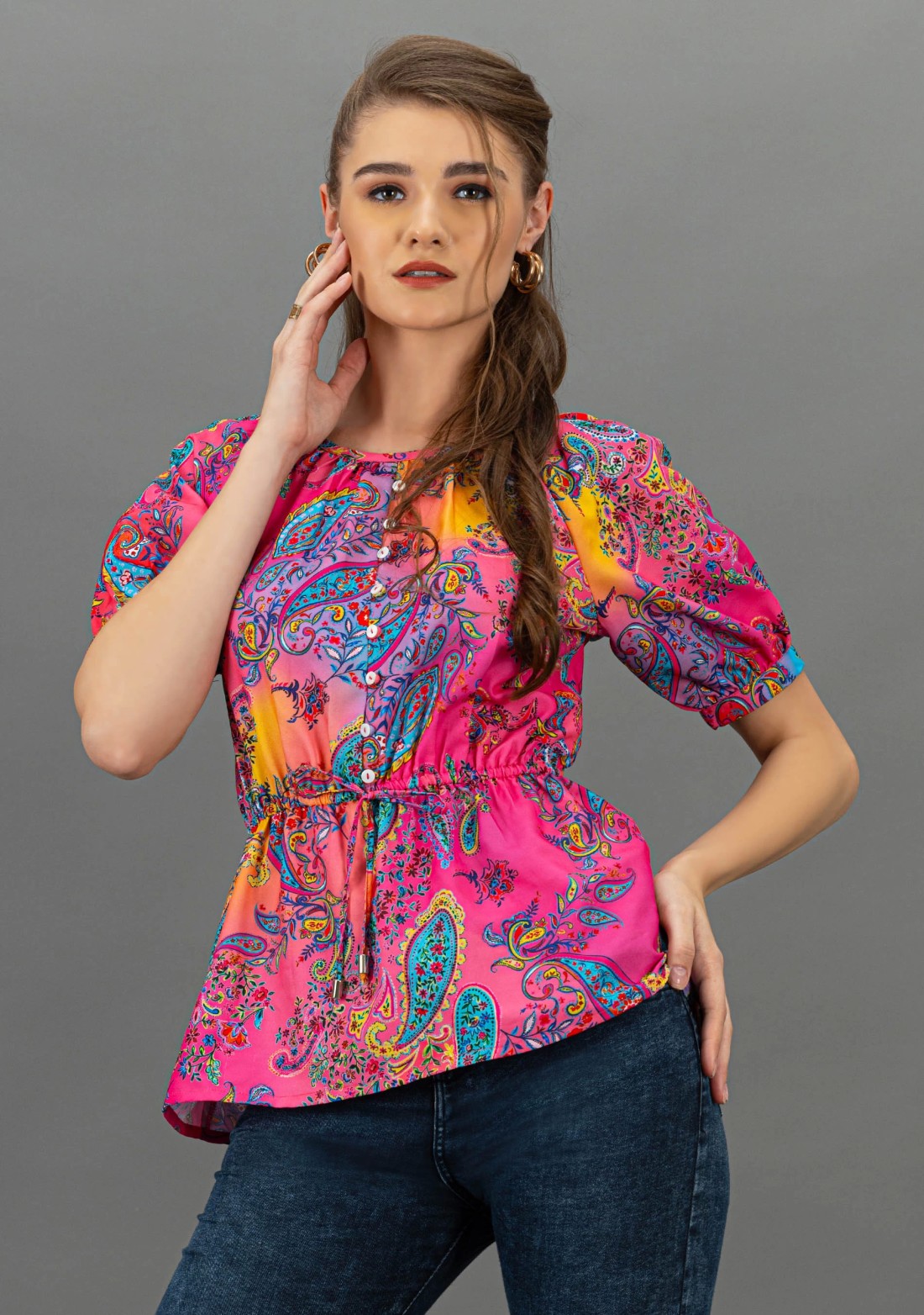 Multi-Colour Paisley Print Peplum Top