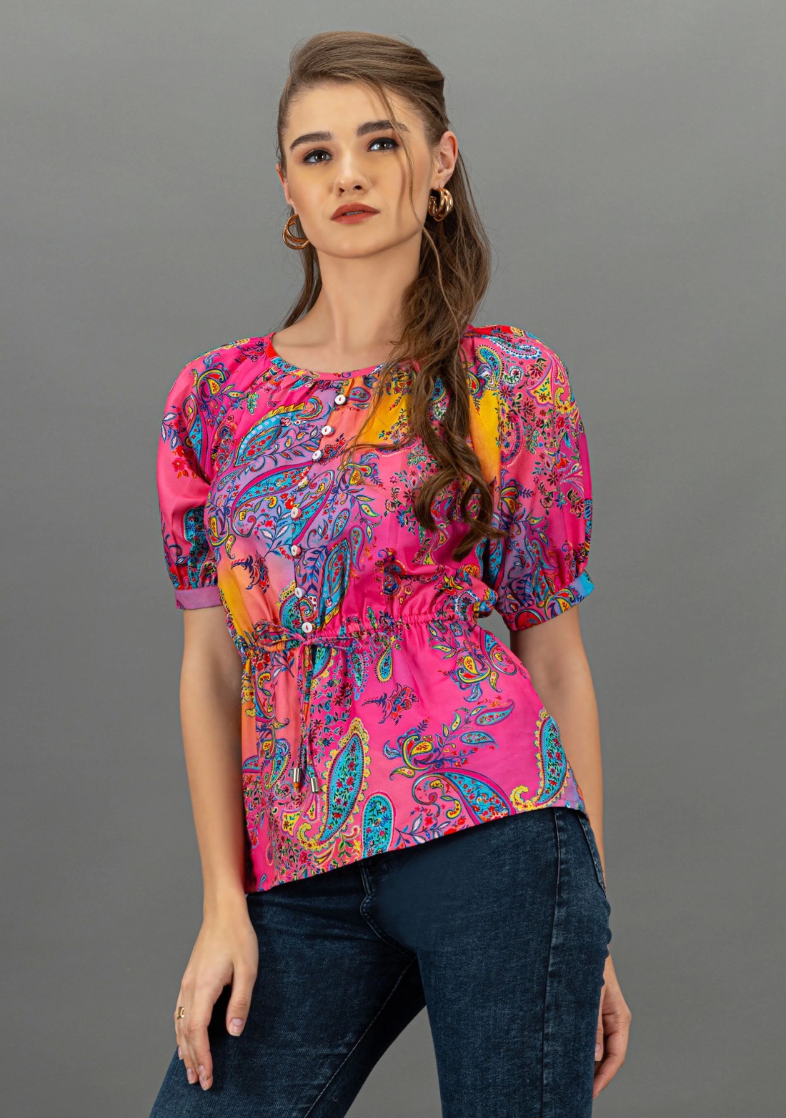 Multi-Colour Paisley Print Peplum Top