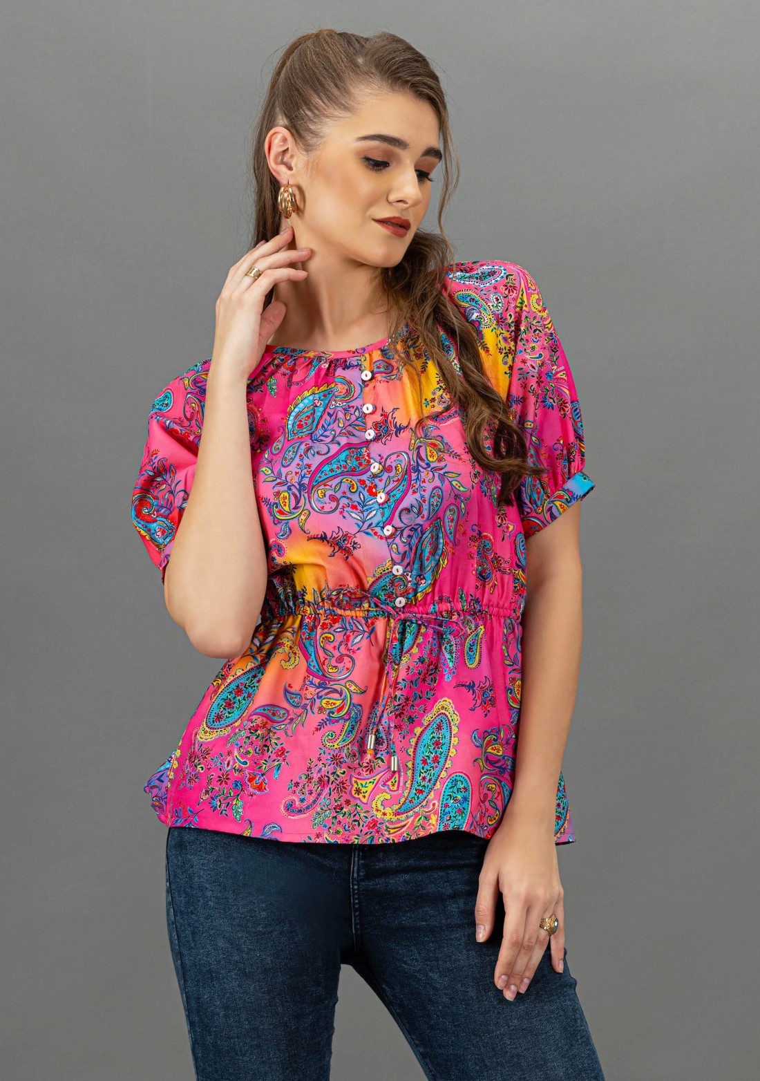 Multi-Colour Paisley Print Peplum Top