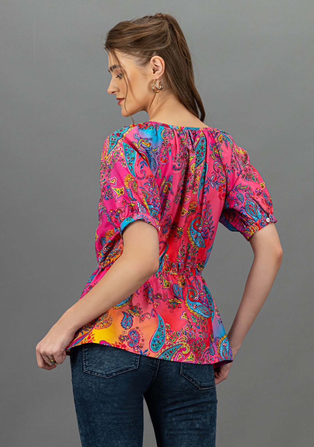 Multi-Colour Paisley Print Peplum Top