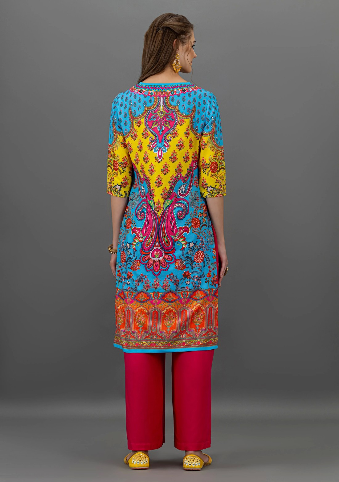 Multi-Colour Ethnic Motif Print Straight Kurta