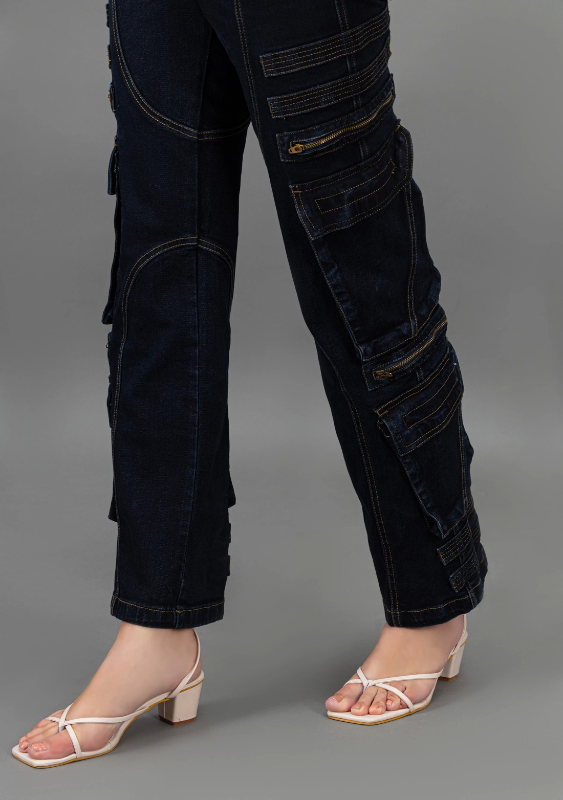 Dark Blue Wide Leg  High Rise Rhysley Women's Fashion Jeans