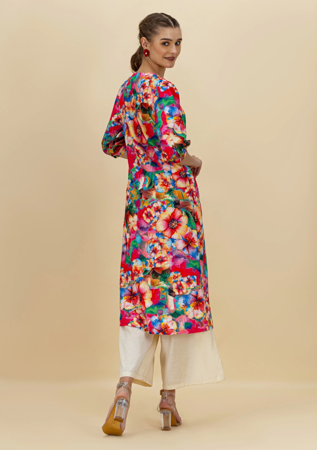 Multi Colour Floral Print Rayon A-Line Kurta