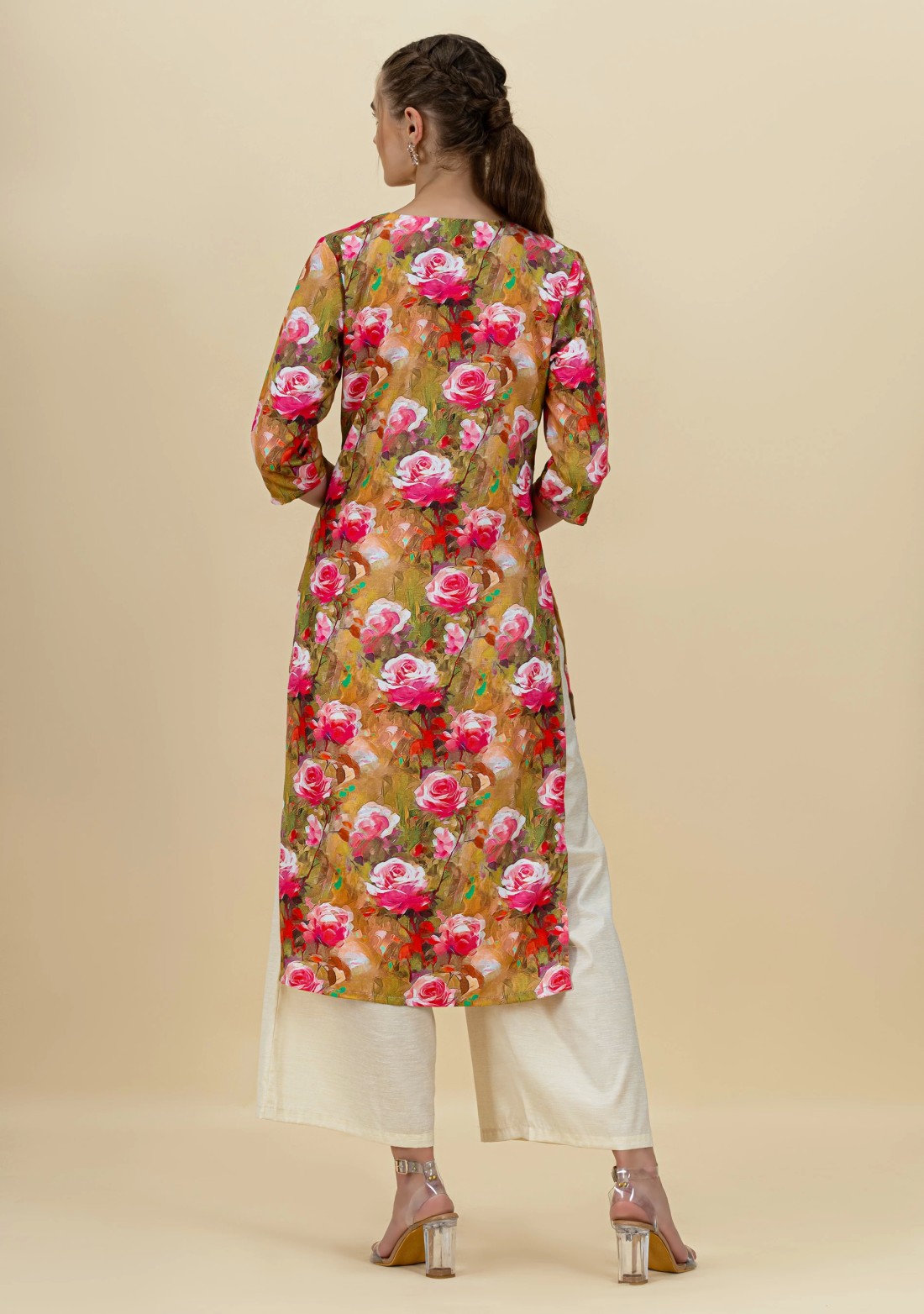 Rose Print Rayon Straight Kurta