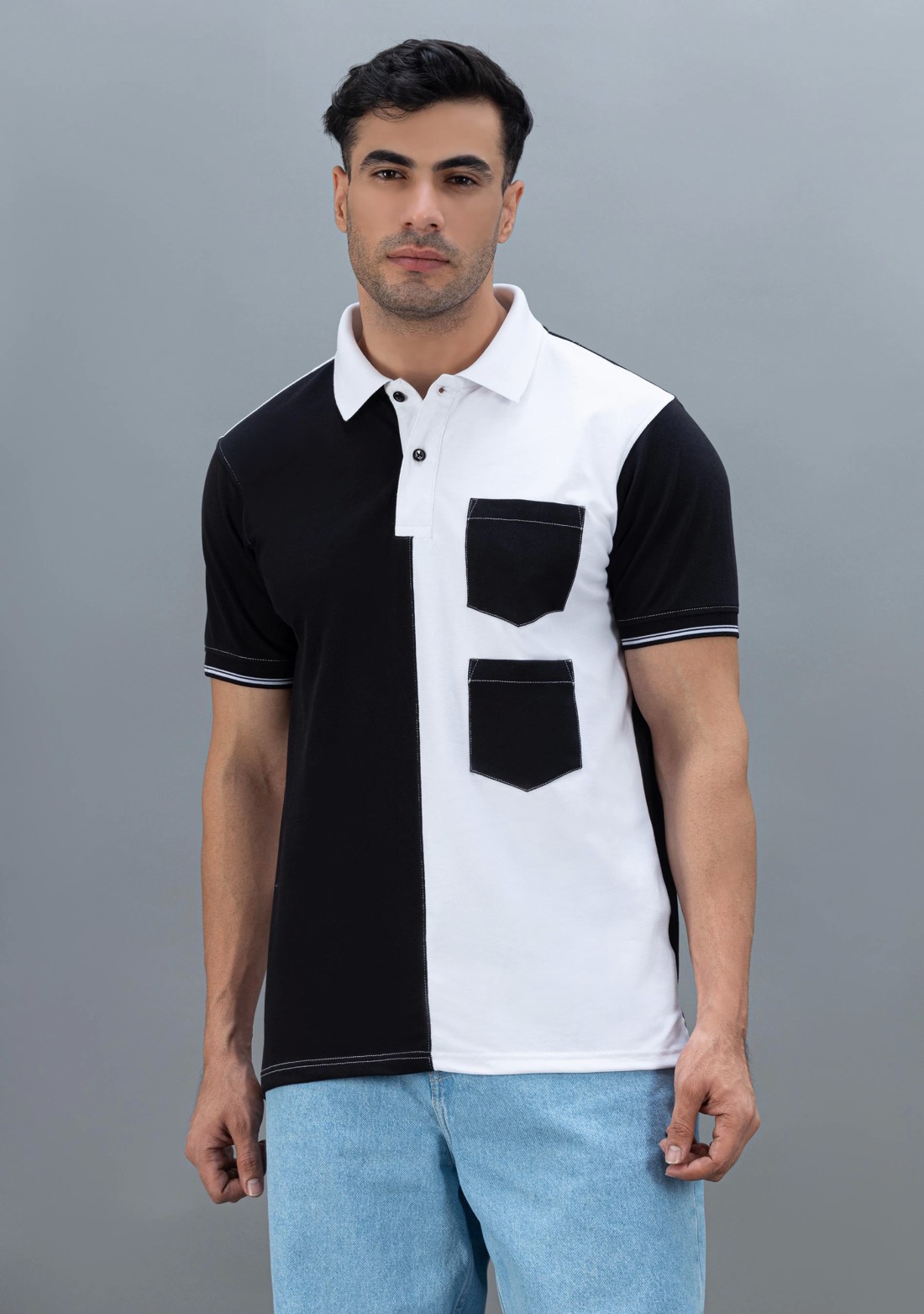 Black & White Regular Fit Rhysley Men's Polo T-Shirt