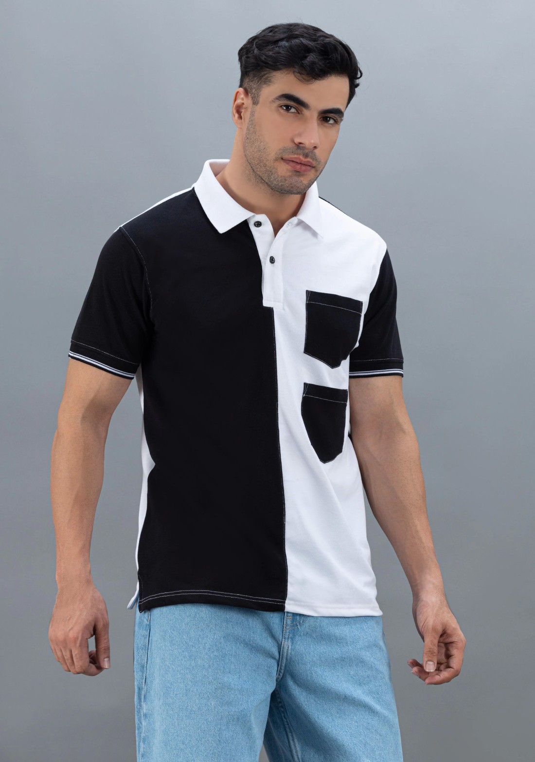 Black & White Regular Fit Rhysley Men's Polo T-Shirt