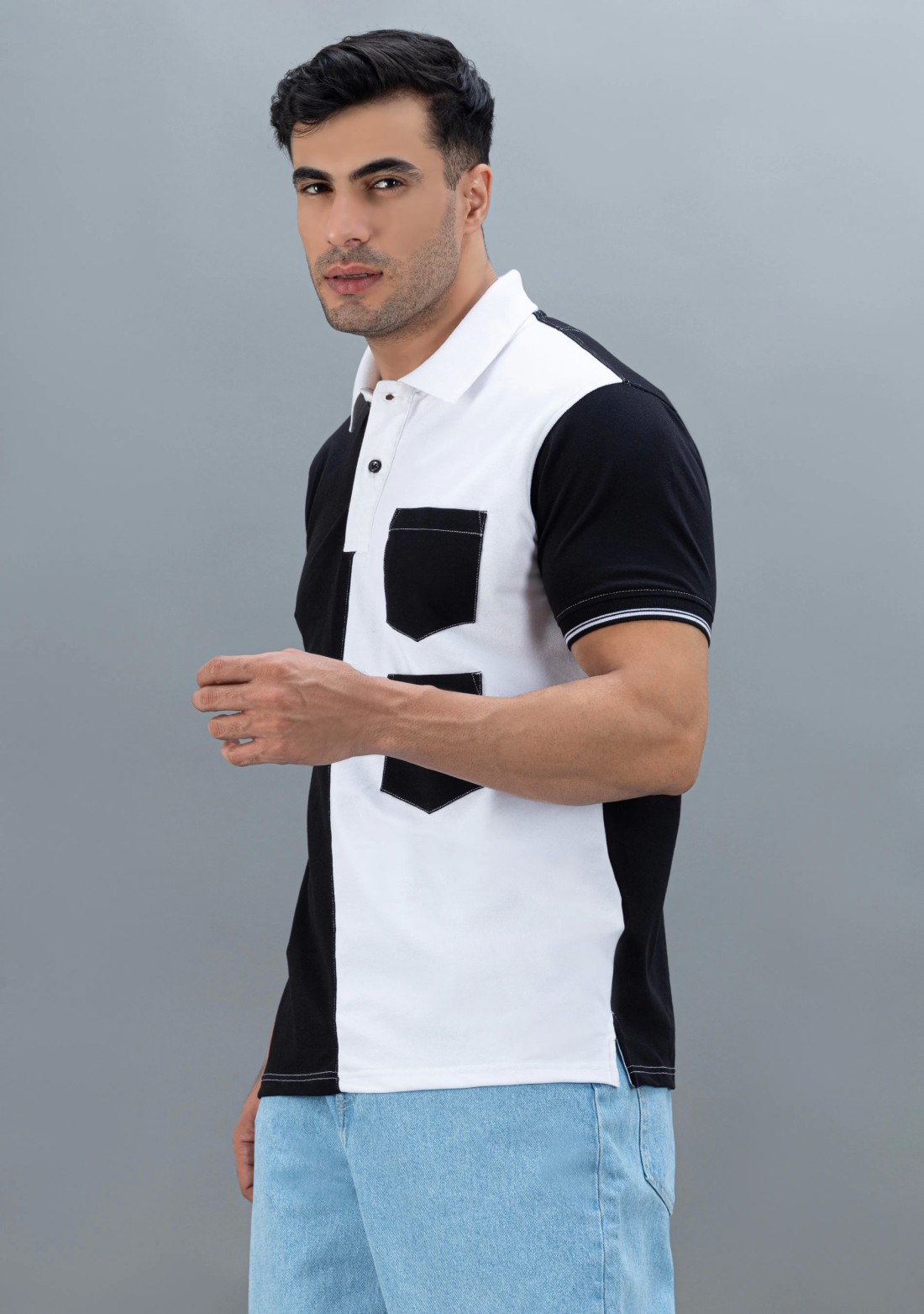 Black & White Regular Fit Rhysley Men's Polo T-Shirt