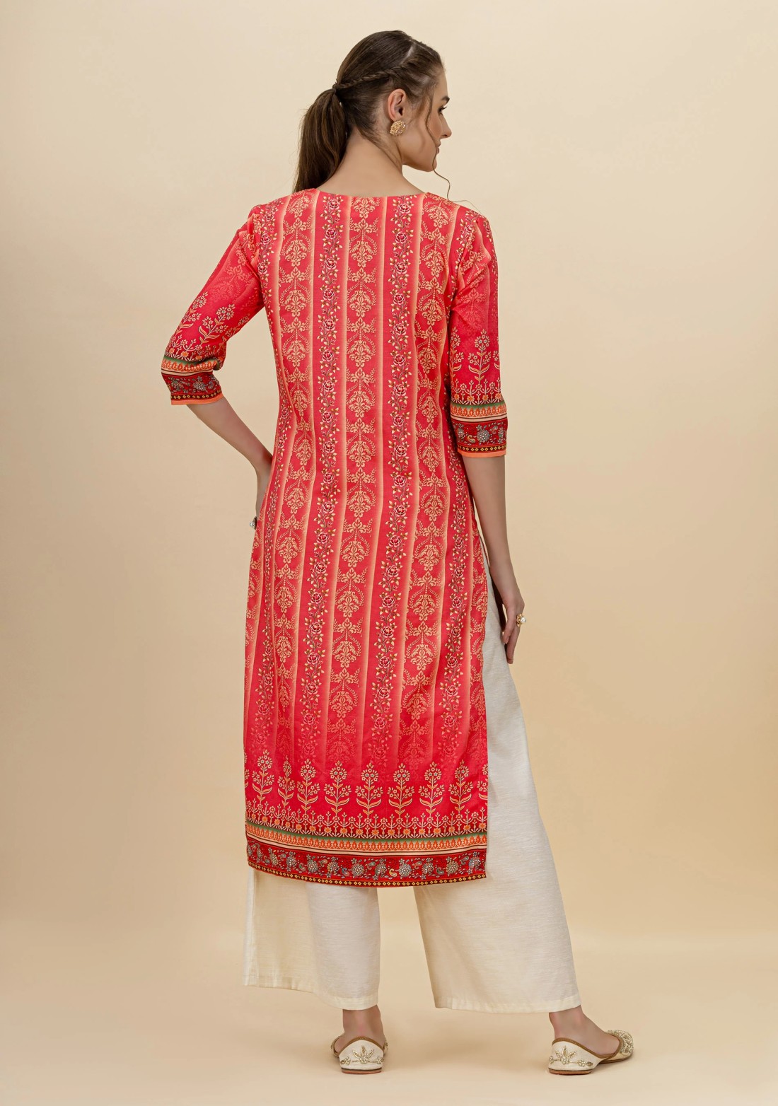 Pink Ethnic Motif Print Rayon Straight Kurta