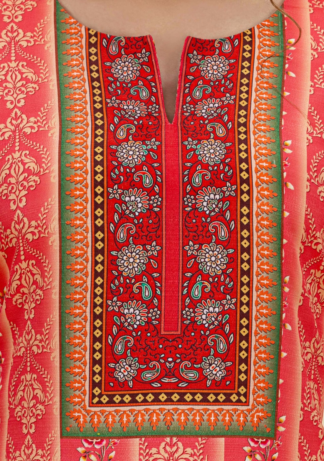 Pink Ethnic Motif Print Rayon Straight Kurta