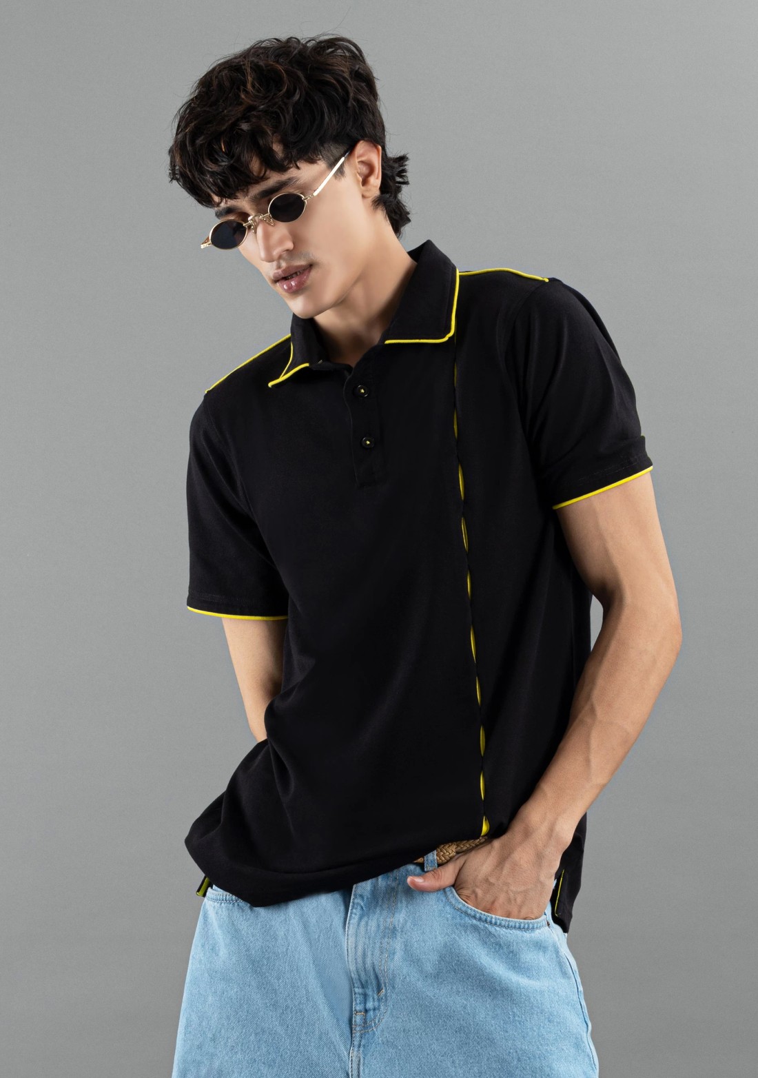 Black Regular Fit Rhysley Men's Fashion Polo T-Shirt