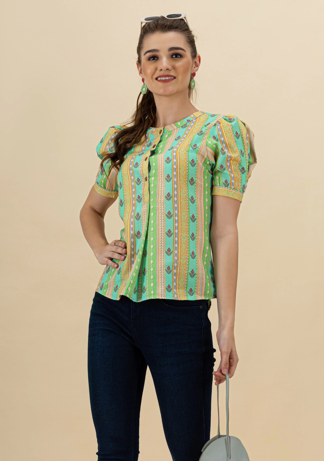 Multi Colour Ethnic Motif Print Rayon Top