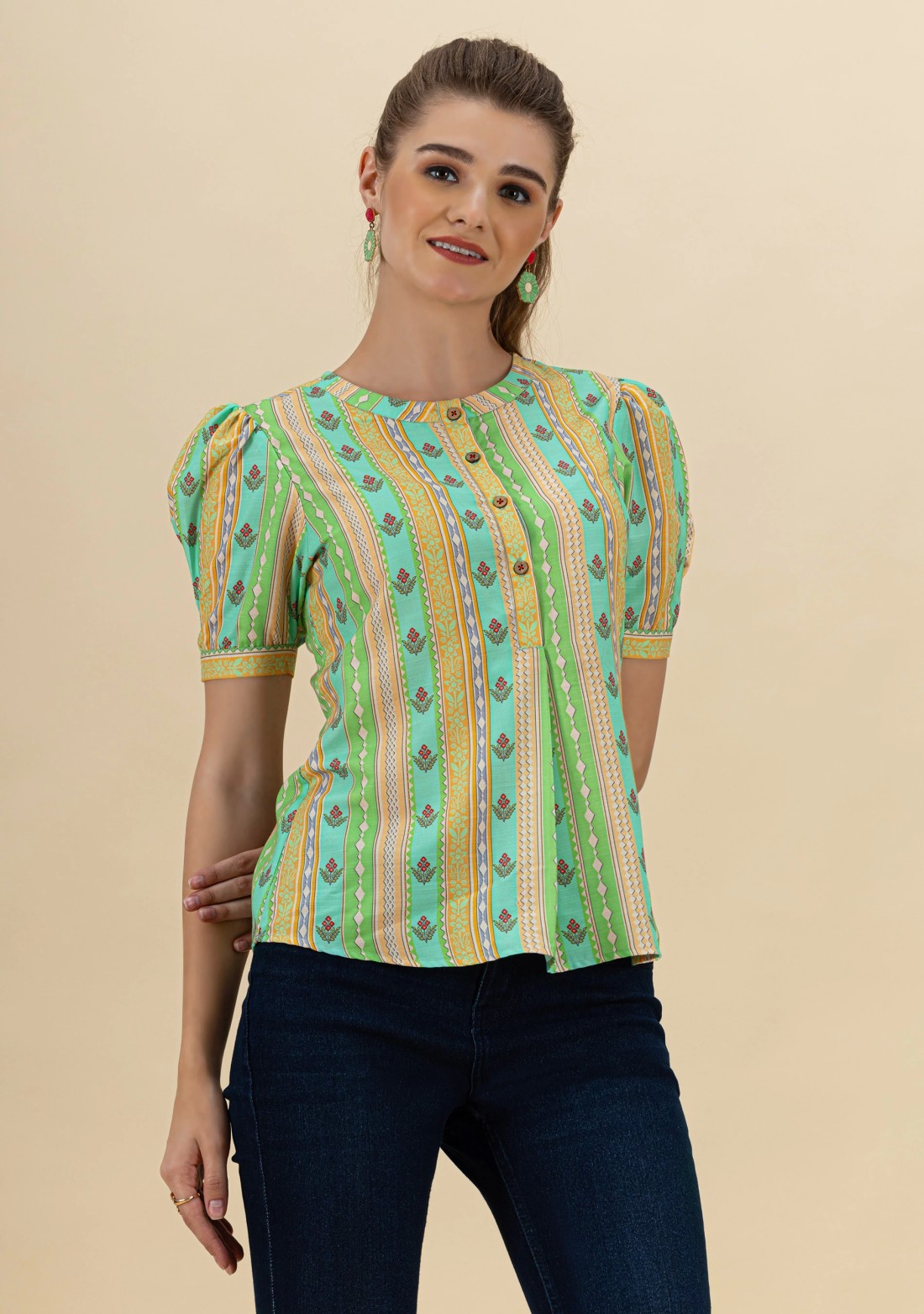 Multi Colour Ethnic Motif Print Rayon Top