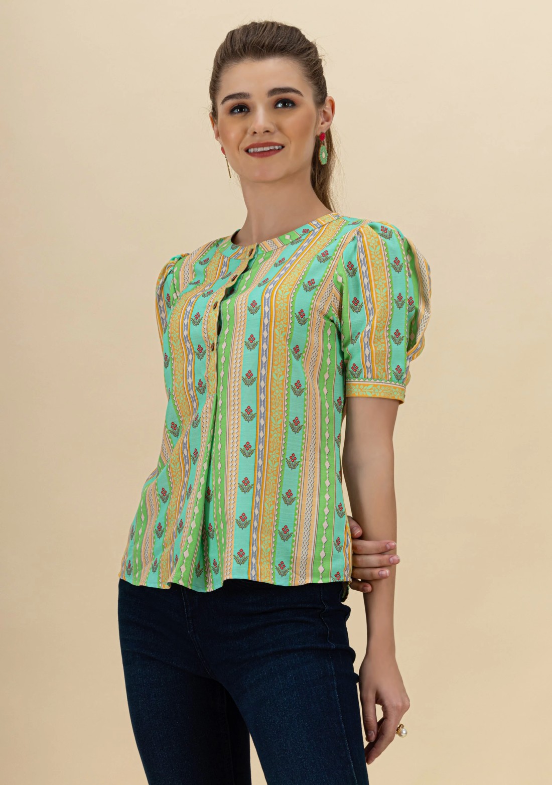 Multi Colour Ethnic Motif Print Rayon Top