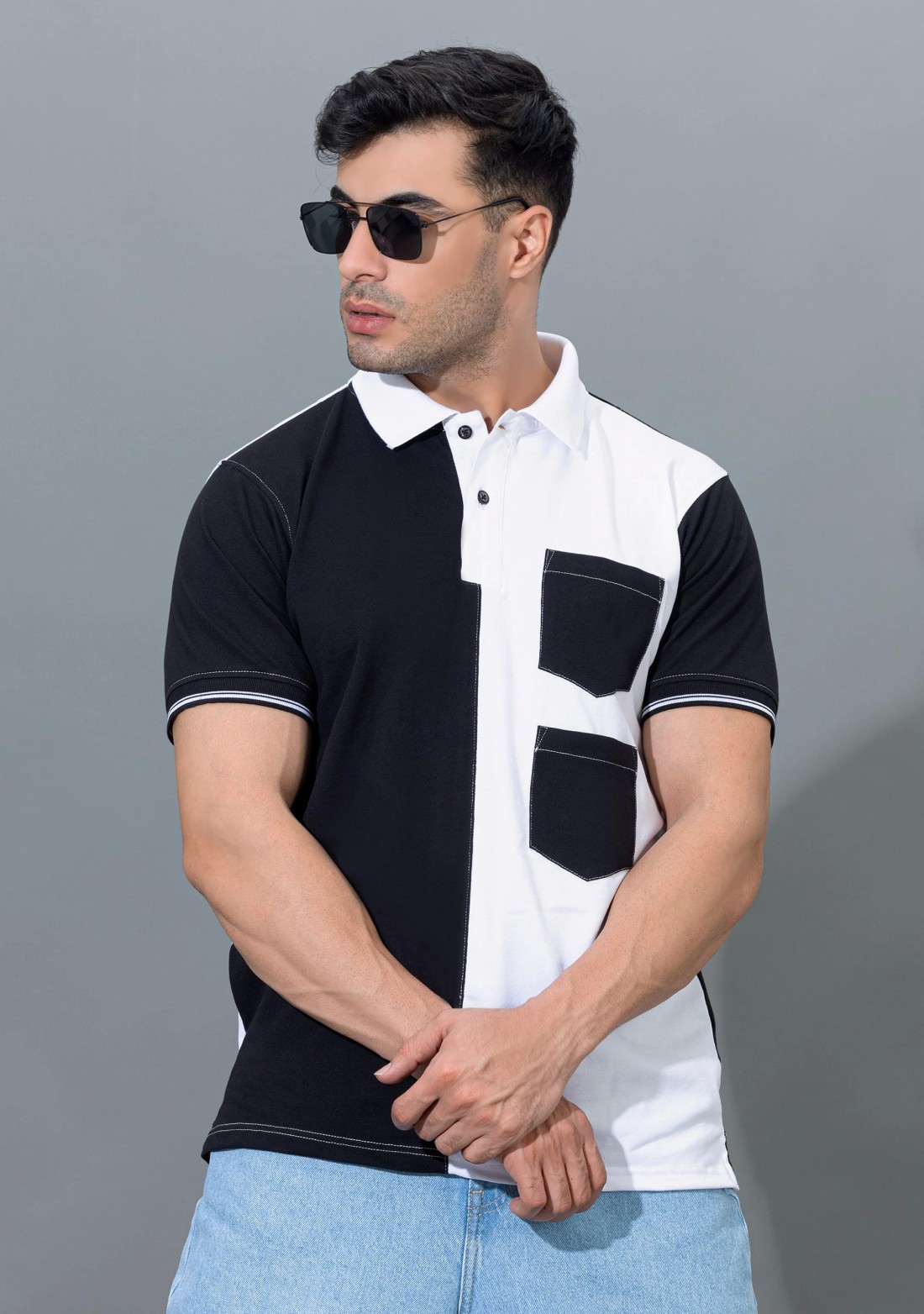 Black & White Regular Fit Rhysley Men's Polo T-Shirt