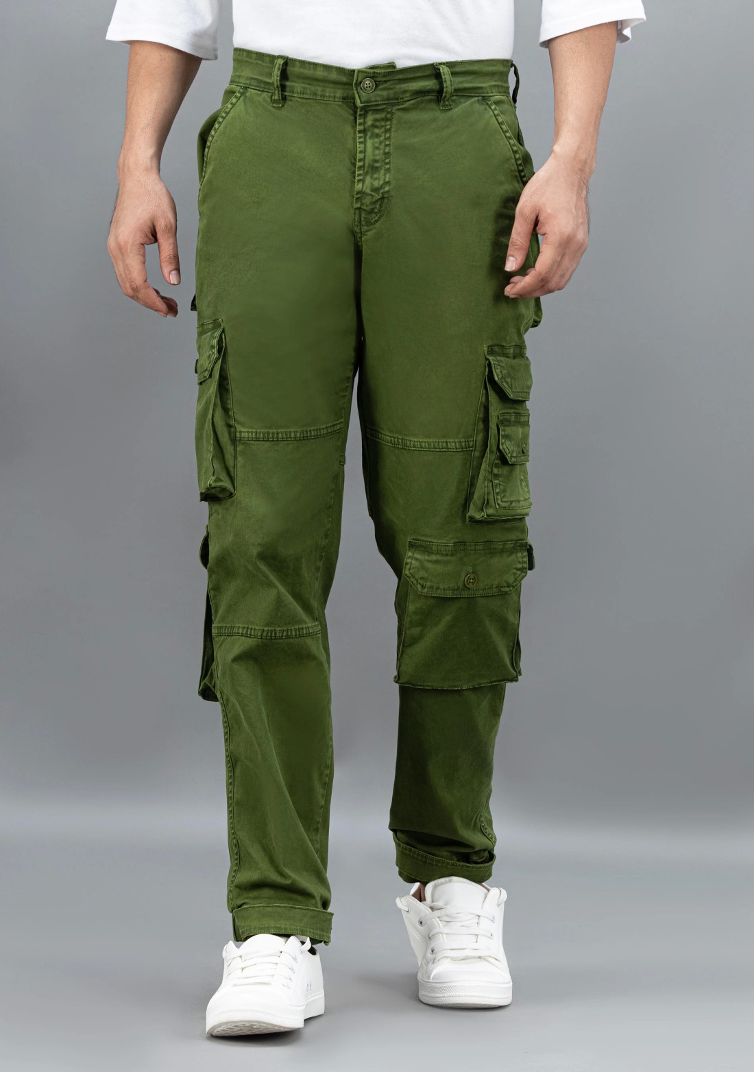 Dark Green Straight Relaxed Fit Rhysley Men's Cargo Trousers