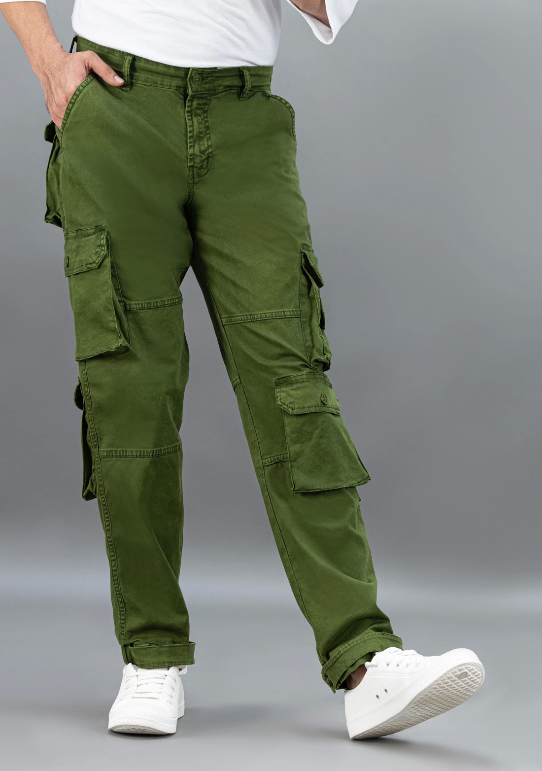 Dark Green Straight Relaxed Fit Rhysley Men's Cargo Trousers