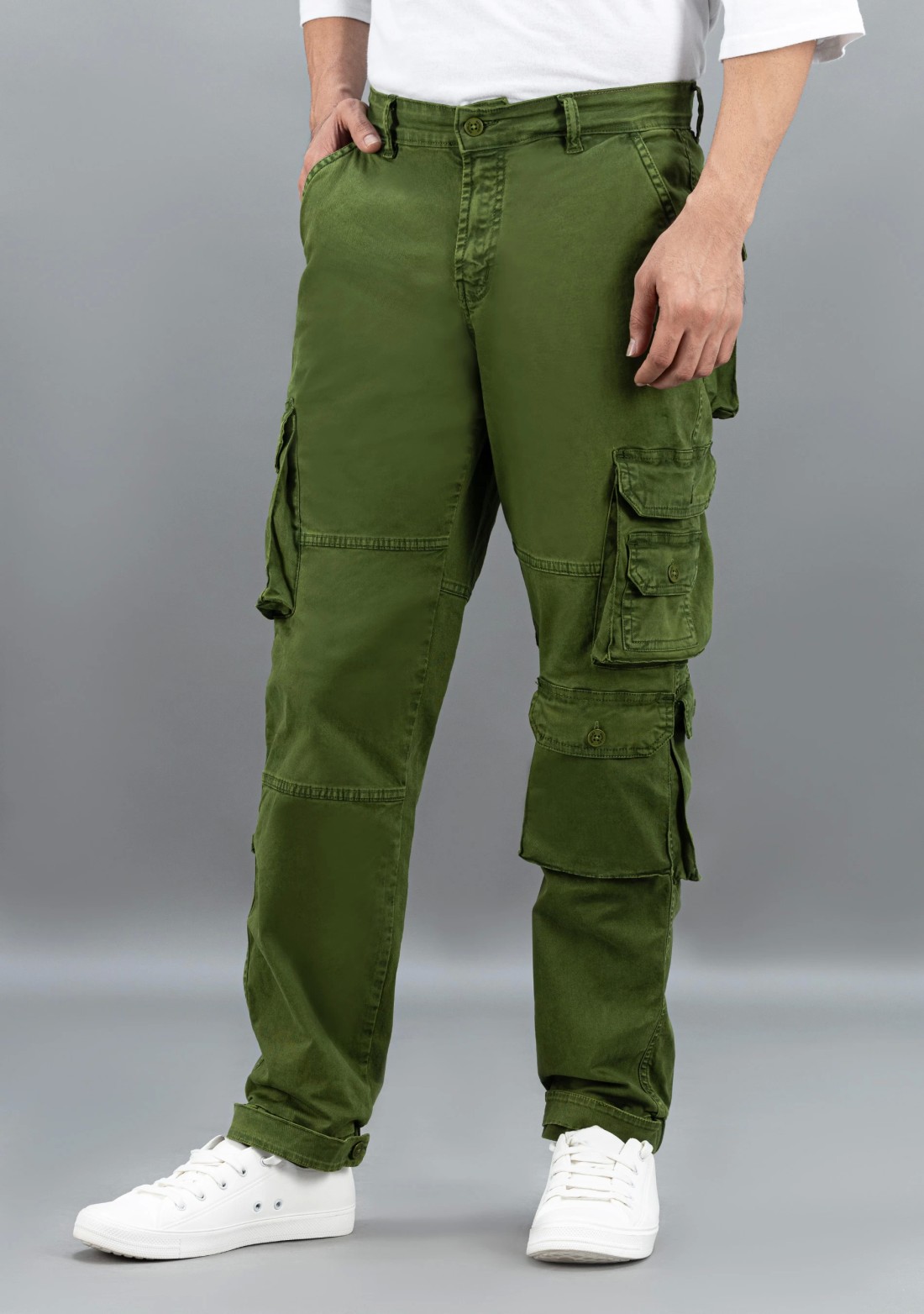 Dark Green Straight Relaxed Fit Rhysley Men's Cargo Trousers