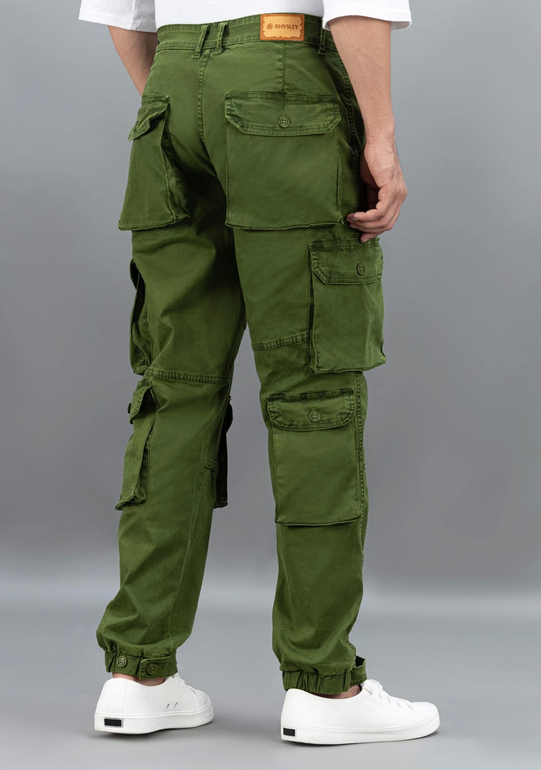 Dark Green Straight Relaxed Fit Rhysley Men's Cargo Trousers