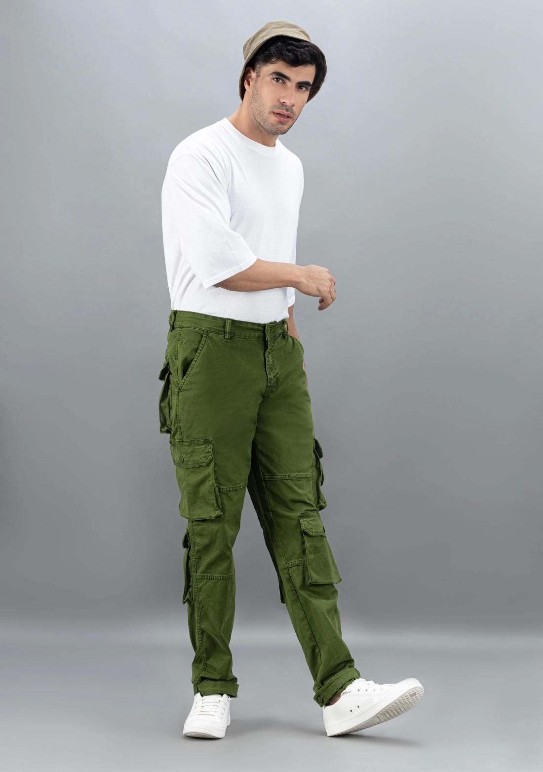 Dark Green Straight Relaxed Fit Rhysley Men's Cargo Trousers