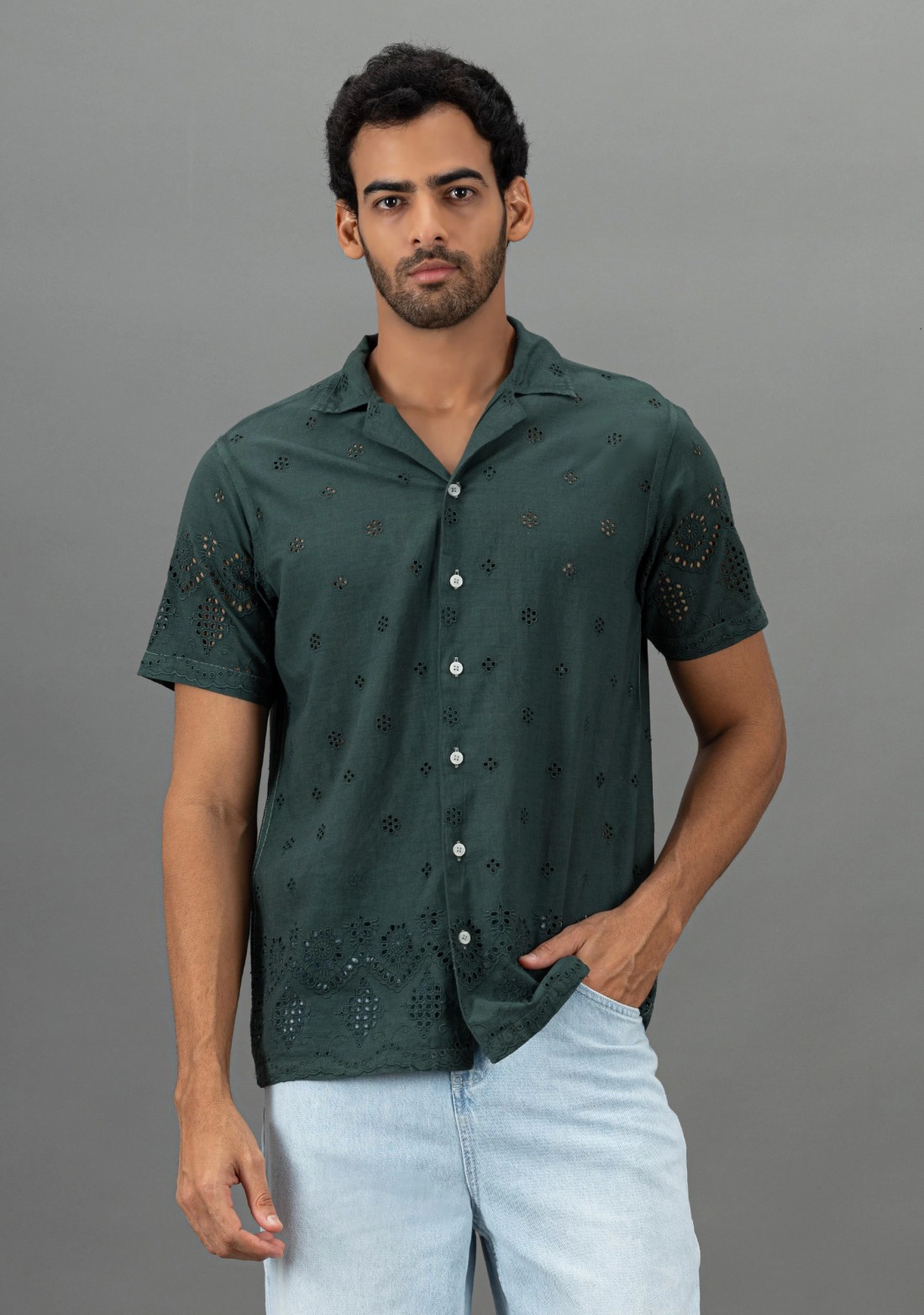 Hunter green Regular Fit Men's Rhysley Cotton  Shirt