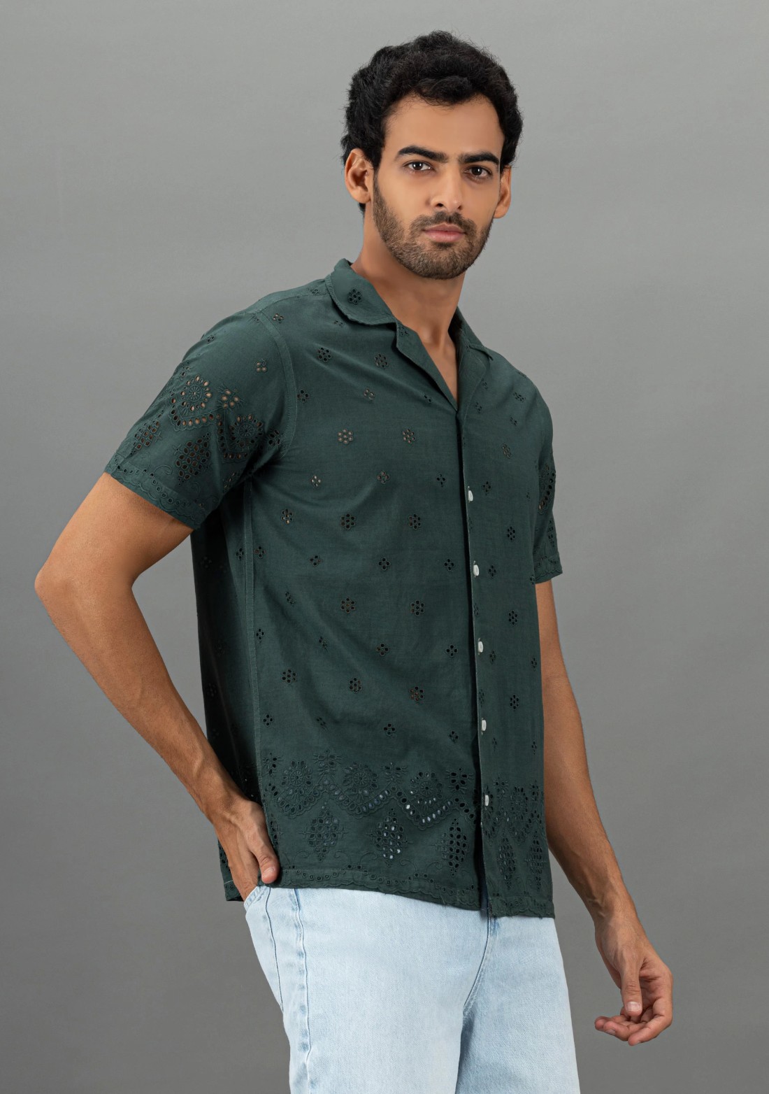 Hunter green Regular Fit Men's Rhysley Cotton  Shirt