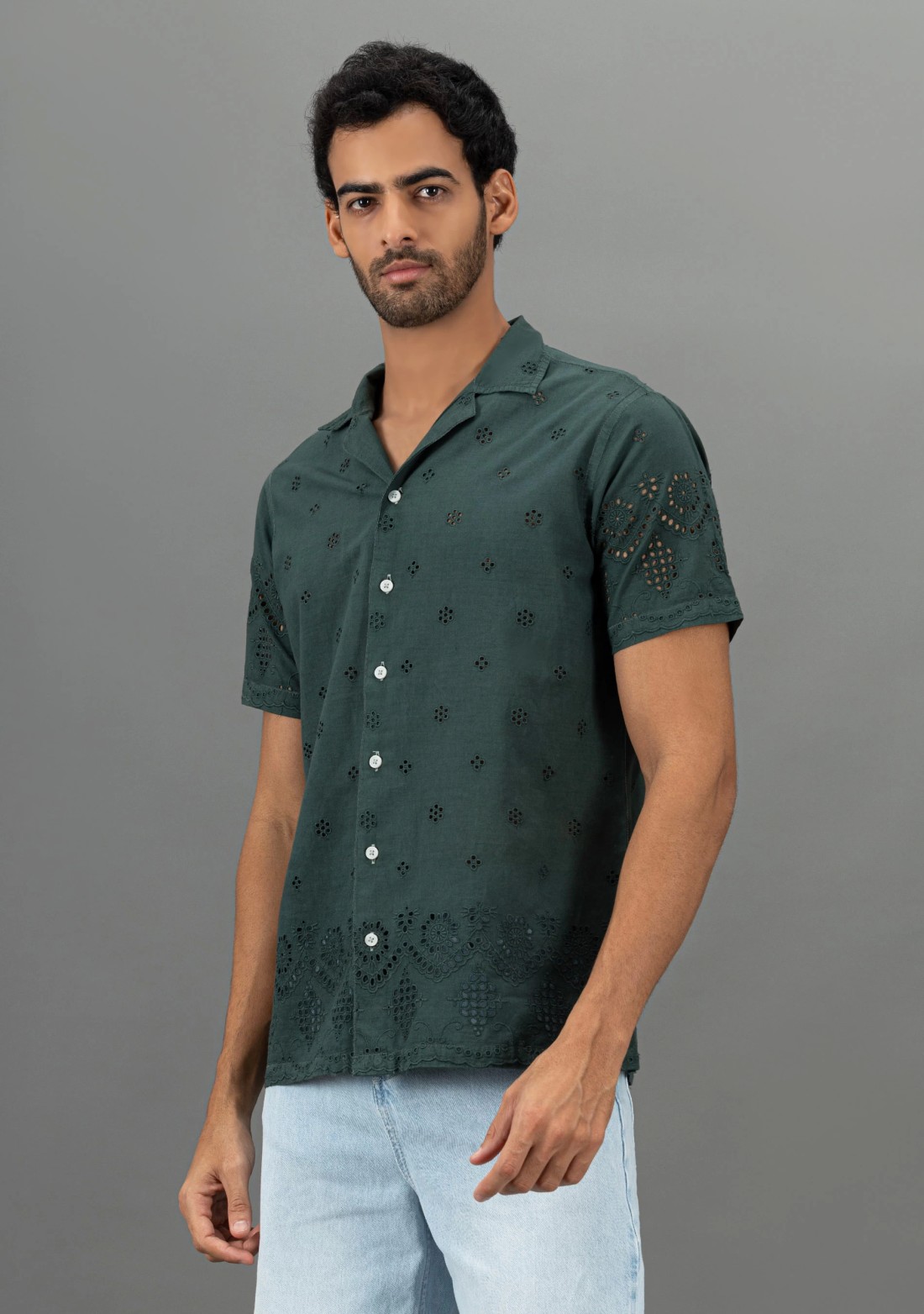 Hunter green Regular Fit Men's Rhysley Cotton  Shirt