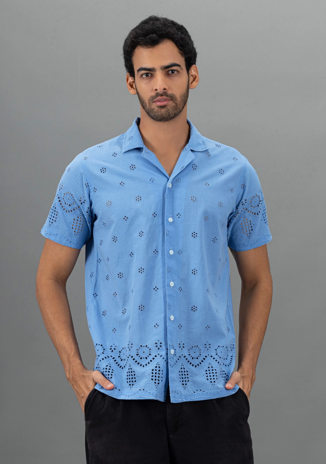 Powder blue Regular Fit Men's Rhysley Cotton Shirt