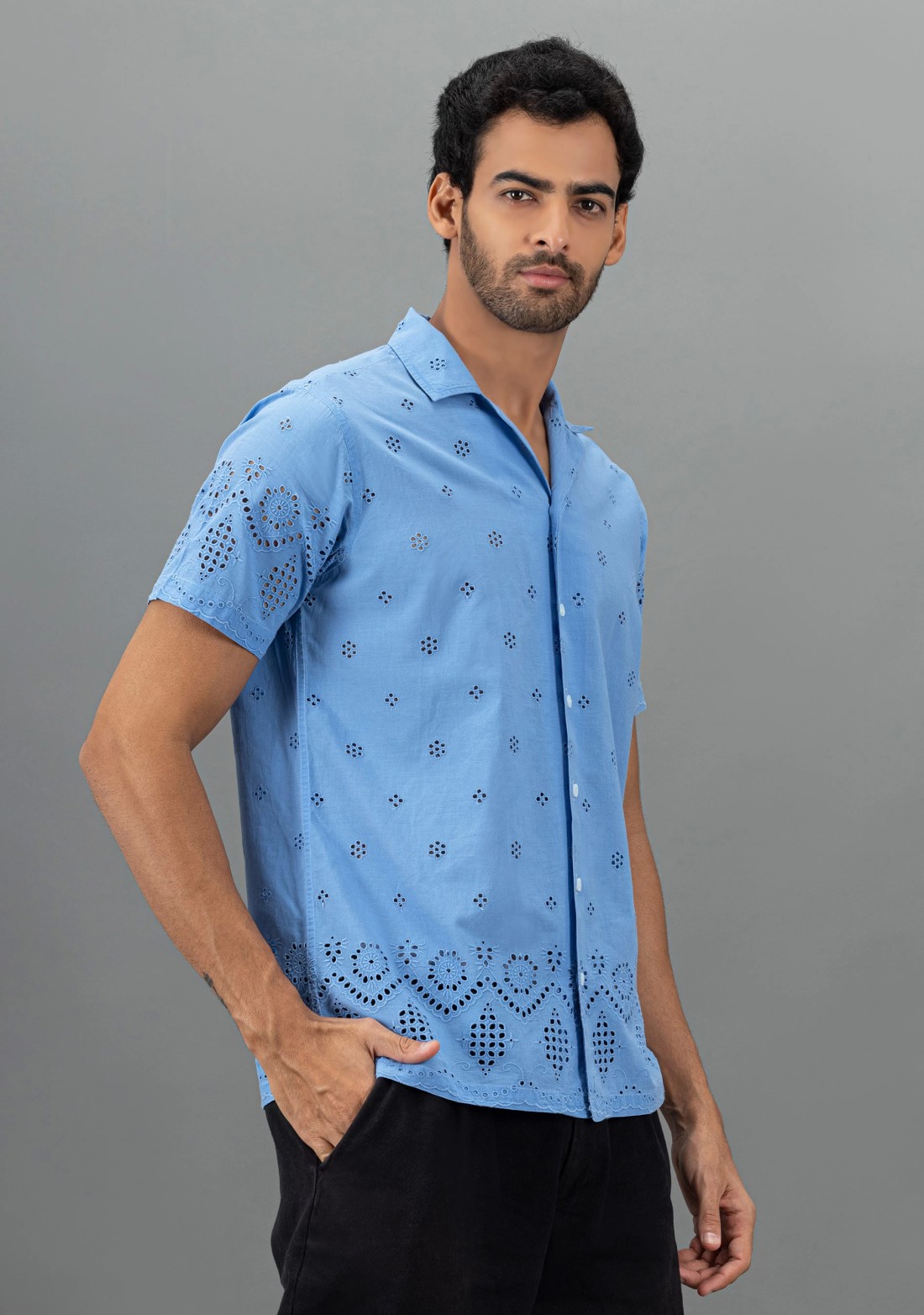 Powder blue Regular Fit Men's Rhysley Cotton Shirt