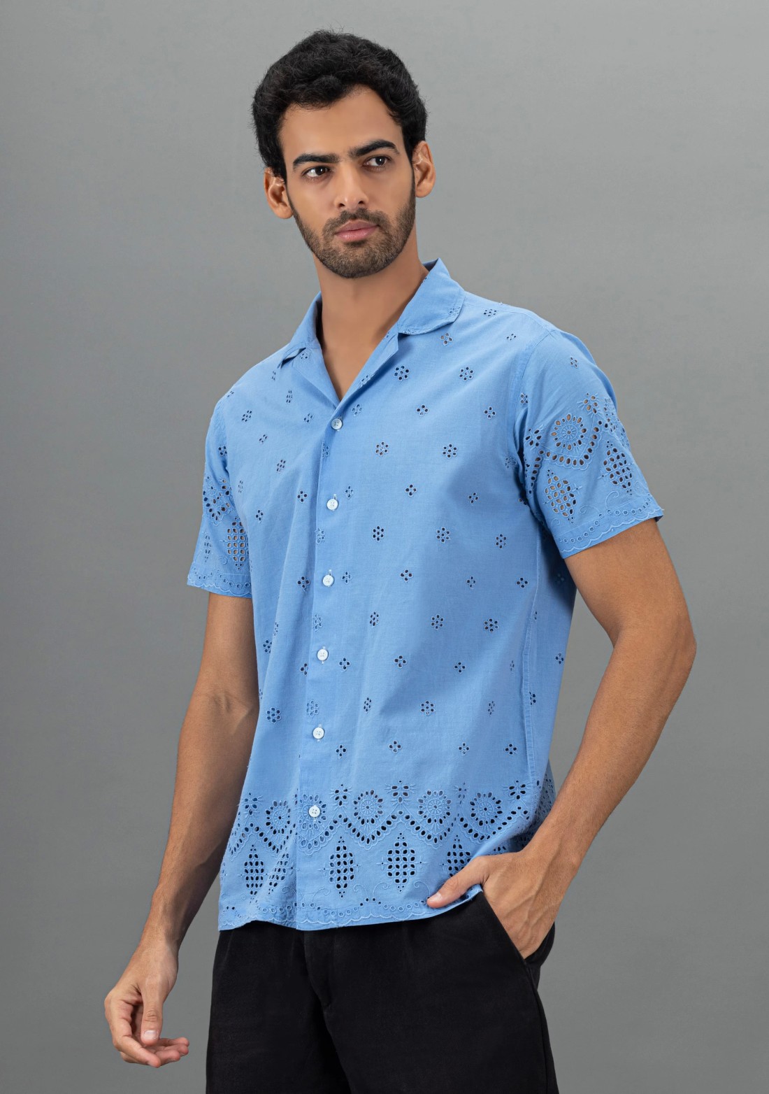 Powder blue Regular Fit Men's Rhysley Cotton Shirt