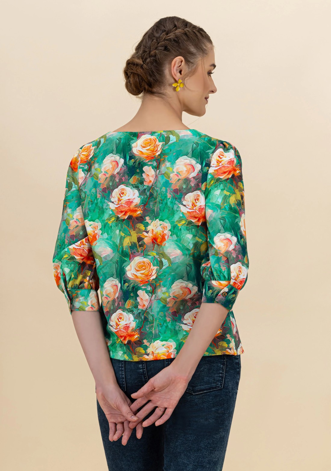 Multi Colour Rose Print Rayon Top